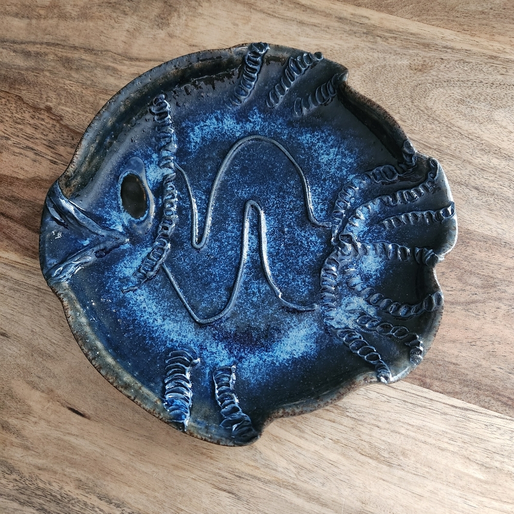 Blue Ceramic Aquatic Fish Plate Tray Decorative